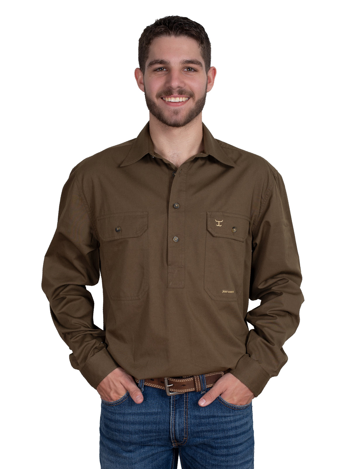MEN'S - CAMERON - 1/2 BUTTON - BARK