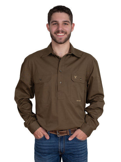 MEN'S - CAMERON - 1/2 BUTTON - BARK