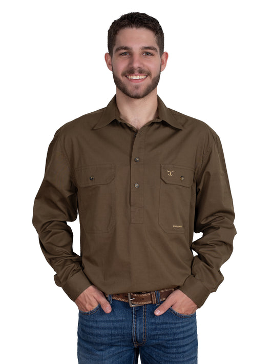MEN'S - CAMERON - 1/2 BUTTON - BARK