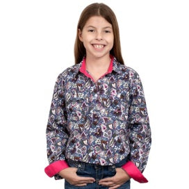 Just Country Girls Harper Half Button Workshirt Periwrinkle Heart Paisley Shirt