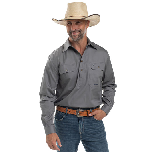 JUST COUNTRY MEN'S - CAMERON - 1/2 BUTTON - STEEL GREY