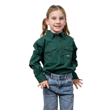 YOUTH REBAR HALF BUTTON WORKSHIRT - DARK GREEN