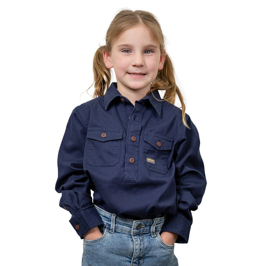 YOUTH REBAR HALF BUTTON WORKSHIRT - NAVY