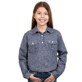 Just Country Girls Harper Half Button Workshirt Periwrinkle Mini Rose Top