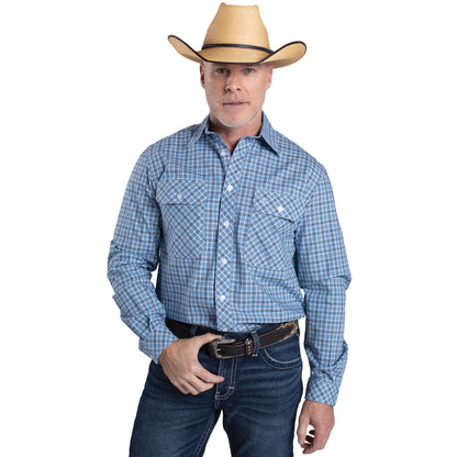 J/C MEN'S AUSTIN FULL BUTTON PLAID WORKSHIRT - MARINE BLUE, NAVY & WHITE PLAID