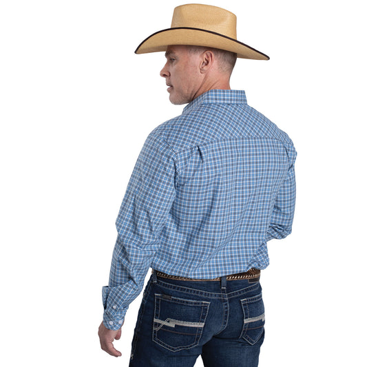 J/C MEN'S AUSTIN FULL BUTTON PLAID WORKSHIRT - MARINE BLUE, NAVY & WHITE PLAID
