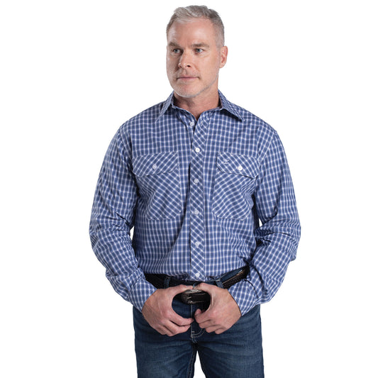J/C MEN'S AUSTIN FULL BUTTON PLAID WORKSHIRT - DUTCH BLUE & WHITE PLAID