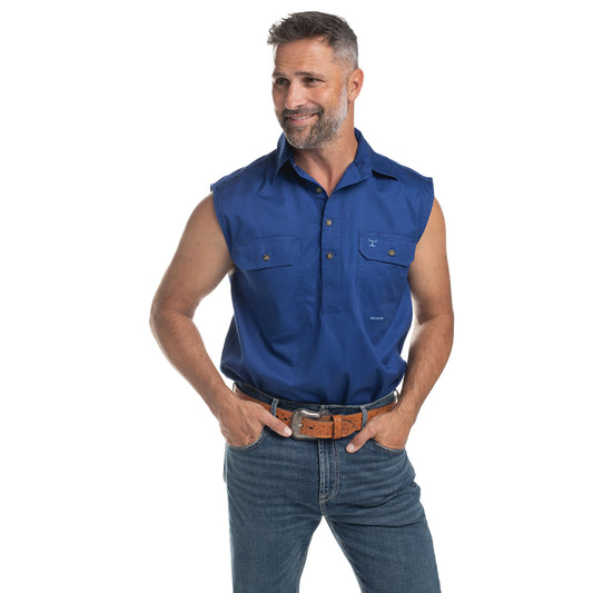 J/C MEN'S - JACK - 1/2 BUTTON SLEEVELESS - COBALT