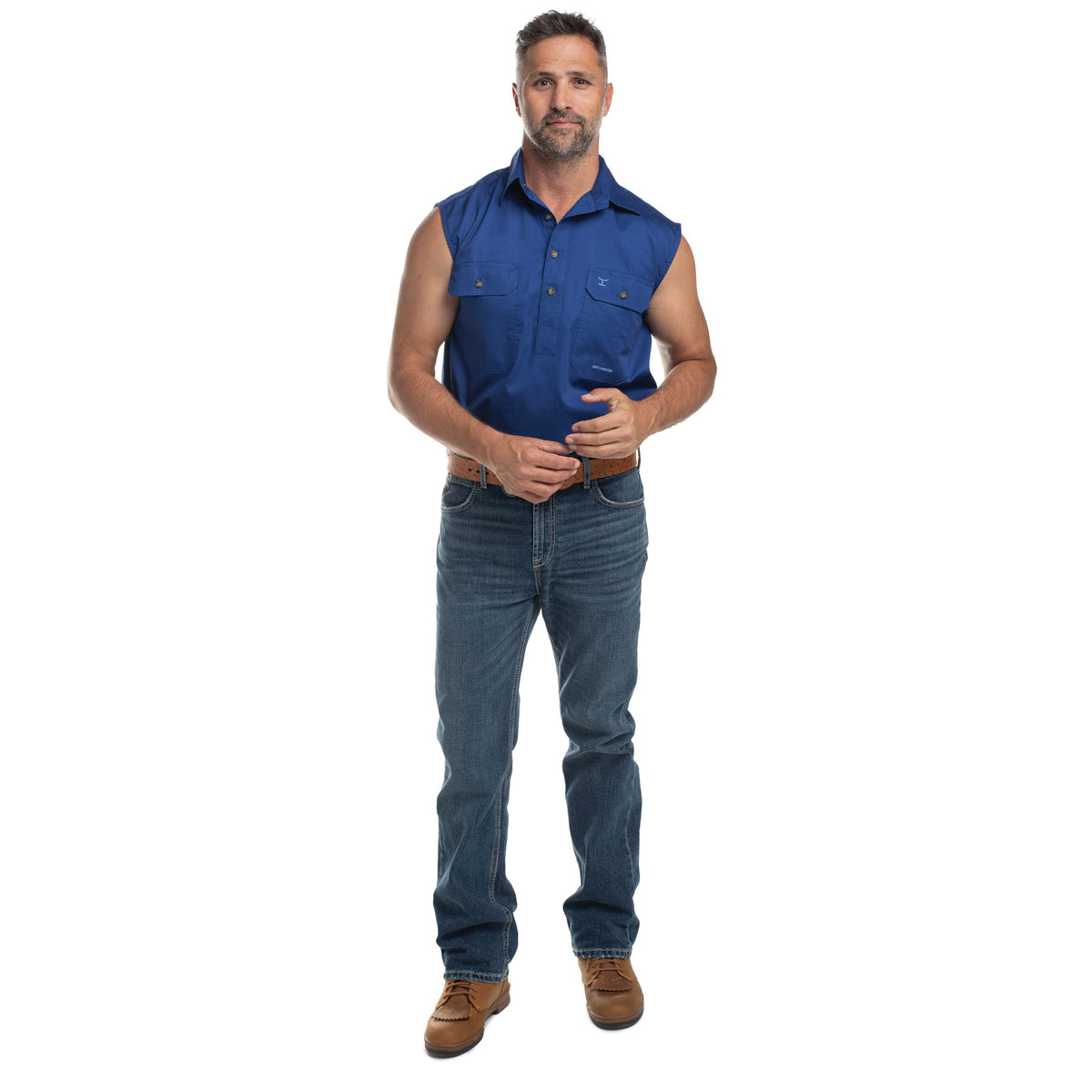 J/C MEN'S - JACK - 1/2 BUTTON SLEEVELESS - COBALT