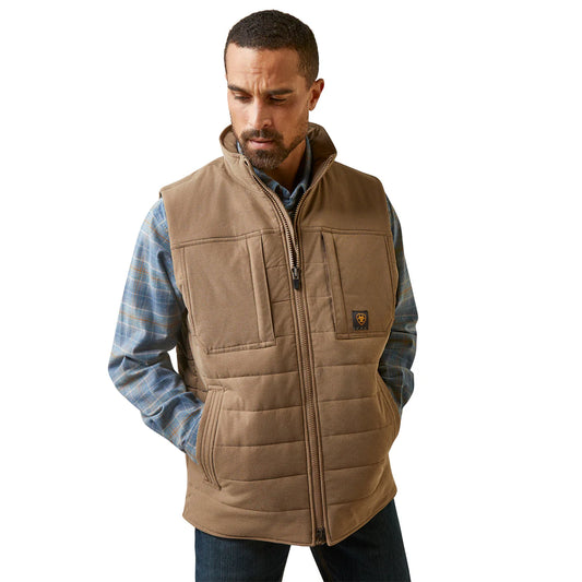 Ariat Men’s Rebar Valiant stretch canvas insulated vest Khaki Heather