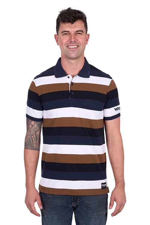 Wrangler MENS WALTER 1PKT SS POLO Navy / Tan